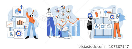 Business development. Vector illustration. Business Concept illustrations simplify complex concepts Men and women actively engage in various business activities Collaboration within diverse groups Business development. Vector illustration. Business Concept illustrations simplify complex concepts Men and women actively engage in various business activities Collaboration within diverse groups 107887147