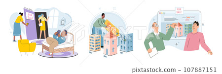 Real estate search. Vector illustration People looking for home explored various options in real estate market Investing in house through renting allowed individuals to generate passive income Real estate search. Vector illustration People looking for home explored various options in real estate market Investing in house through renting allowed individuals to generate passive income 107887151