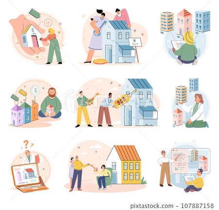 House for sale. Vector illustration The mortgage loallowed buyer to spread cost property over several years Buying residential property involved negotiating purchase price and terms The buying house 107887158