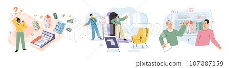 Buying and choosing housing. Vector illustration The house provided comfortable living space The home was filled with warmth and love The property had beautiful garden The estate agent assisted Buying and choosing housing. Vector illustration The house provided comfortable living space The home was filled with warmth and love The property had beautiful garden The estate agent assisted 107887159