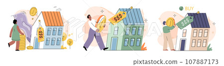 House for sale. Vector illustration Buying new home marked significant life transition for many Renting and investing in house required careful financial planning and analysis The mortgage loprocess 107887173