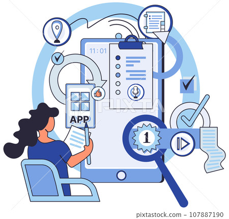 Application testing metaphor. Vector illustration. Application testing, detector identifying glitches for smoother software operation App test, obstacle course testing agility of app Software testing 107887190
