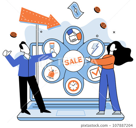Promotion discount sale. Vector illustration. Forecast of future sales, beacon of light in foggy future of business Flash sale online, blitz of bargain hunting in virtual world Sales index, pulse Promotion discount sale. Vector illustration. Forecast of future sales, beacon of light in foggy future of business Flash sale online, blitz of bargain hunting in virtual world Sales index, pulse 107887204