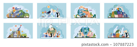 Climate change. Save the planet. Vector illustration We must take significant steps to change climate patterns and secure better future Environmental protection is paramount in face escalating global 107887223