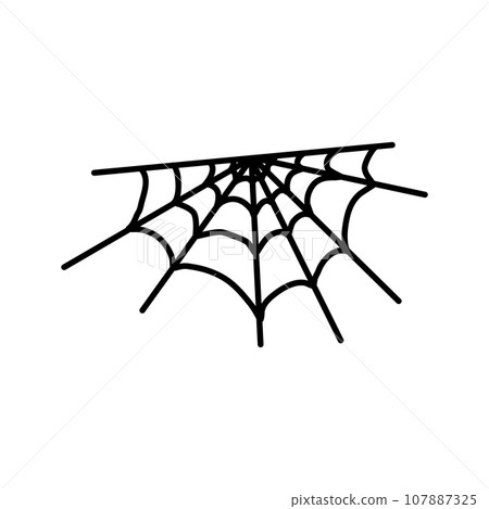 Corner spiderweb black linear icon. Halloween outline sign. Monochrome spider web thin line pictogram isolated on white backdrop. 107887325