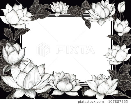 Empty black and white flower frame background 107887365