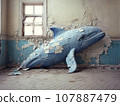Crack art of blue whale in the wall 107887479