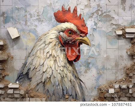 Crack art of chicken in the wall 107887481