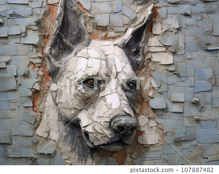 Crack art of dog in the wall Crack art of dog in the wall 107887482