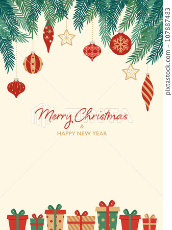 Christmas ornament and present title background white (vertical/A4 size ratio) Christmas ornament and present title background white (vertical/A4 size ratio) 107887483