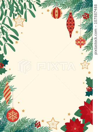 Christmas ornament and plant background frame white (vertical/A4 size ratio) 107887488