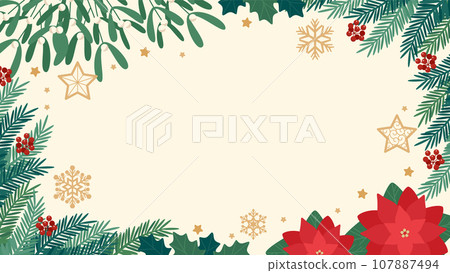 聖誕裝飾品和植物背景框架白色（水平/16:9）） 107887494