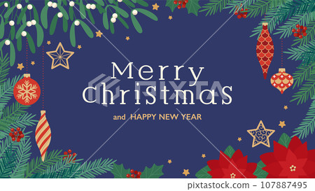 Christmas ornament and plant background frame (horizontal/16:9) 107887495