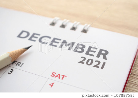 December month on 2021 calendar page with pencil business planning appointment meeting concept 107887585