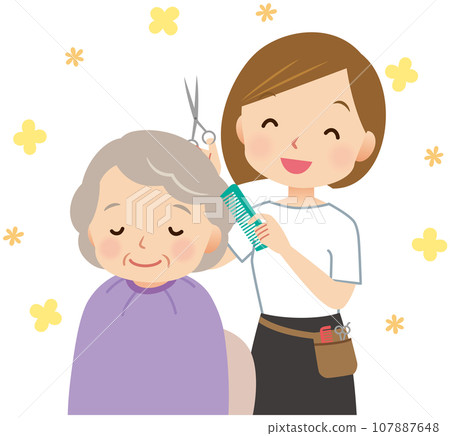 Care Beauty Visiting Beauty Hairstylist who trims the hair of elderly people Care Beauty Visiting Beauty Hairstylist who trims the hair of elderly people 107887648