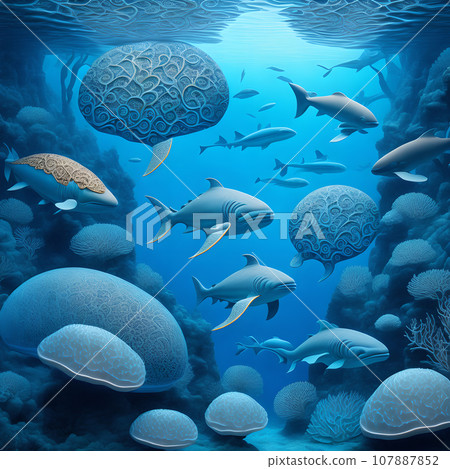 beautiful fish under water the clear blue ocean ai generative 107887852