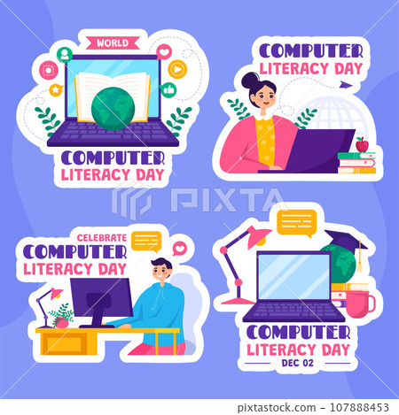 Computer Literacy Day Label Illustration Flat Cartoon Hand Drawn Templates Background Computer Literacy Day Label Illustration Flat Cartoon Hand Drawn Templates Background 107888453