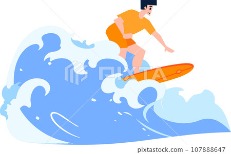 Hand Drawn Tourist teen characters are playing surfboards at the sea in flat style 107888647
