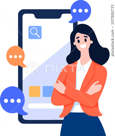 Hand Drawn Business woman with smartphone in online business concept in flat style Hand Drawn Business woman with smartphone in online business concept in flat style 107888735