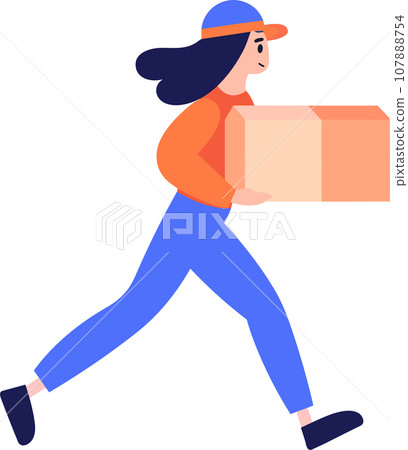 Hand Drawn a delivery man is delivering a package to a customer in flat style Hand Drawn a delivery man is delivering a package to a customer in flat style 107888754