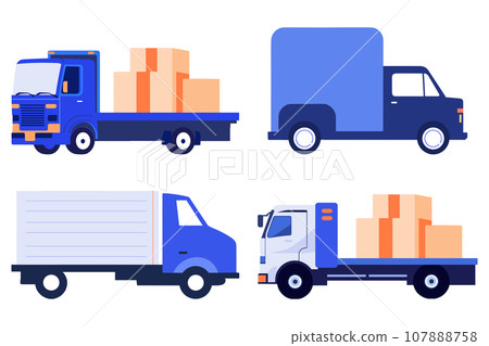 Hand Drawn Trucks for delivery worker in flat style Hand Drawn Trucks for delivery worker in flat style 107888758