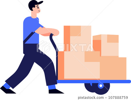Hand Drawn a delivery man is delivering a package to a customer in flat style Hand Drawn a delivery man is delivering a package to a customer in flat style 107888759
