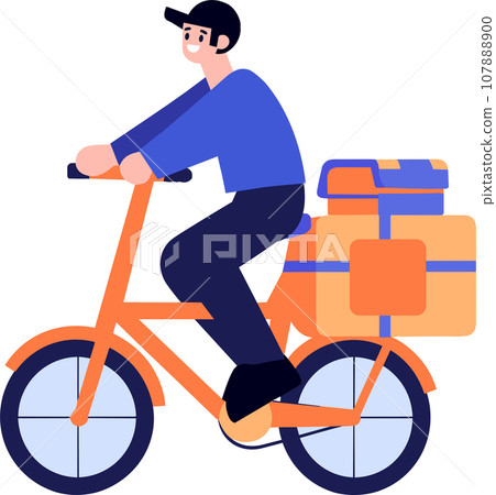 Hand Drawn delivery man riding bicycle in flat style Hand Drawn delivery man riding bicycle in flat style 107888900