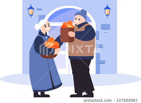 Hand Drawn Elderly people talking in front of the house in flat style 107888965