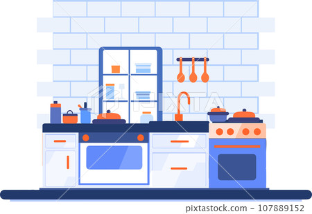 Hand Drawn Kitchen in minimalist style in flat style 107889152