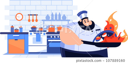 Hand Drawn Chef is cooking in the kitchen in flat style Hand Drawn Chef is cooking in the kitchen in flat style 107889160