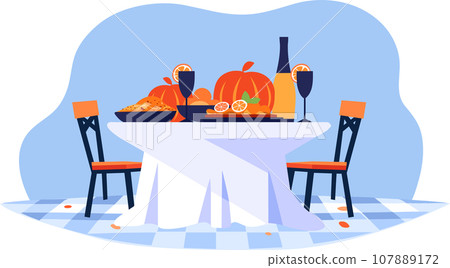 Hand Drawn Food table in the Autumn concept in flat style 107889172