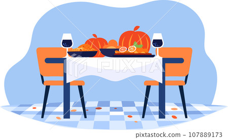Hand Drawn Food table in the Autumn concept in flat style Hand Drawn Food table in the Autumn concept in flat style 107889173