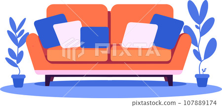 Hand Drawn Sofa or armchair in warm colors in flat style Hand Drawn Sofa or armchair in warm colors in flat style 107889174