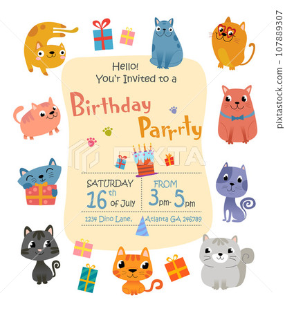 Funny and cute cartoon cats frame Funny and cute cartoon cats frame 107889307