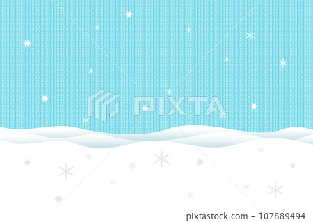 Snow scene and snowflakes, knitted background illustration 107889494