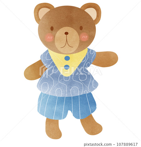 Cartoon little bear boy drawn with watercolors 107889617