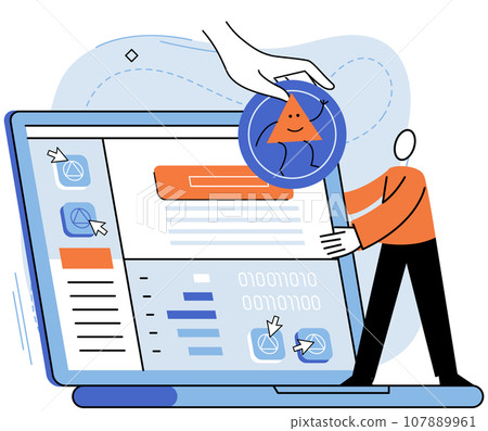 Application testing metaphor. Vector illustration. Software testing, defensive line safeguarding from unexpected breakdowns Application testing, crucible where coding errors are uncovered 107889961