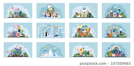 Climate change. Save the planet. Vector illustration Embracing sustainability is crucial for tackling challenges global warming We must take meaningful actions to change climate patterns and safeguard Climate change. Save the planet. Vector illustration Embracing sustainability is crucial for tackling challenges global warming We must take meaningful actions to change climate patterns and safeguard 107889983