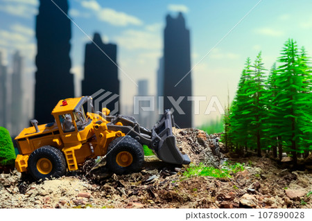 AI-generated image of a wheel loader creating a forest 107890028