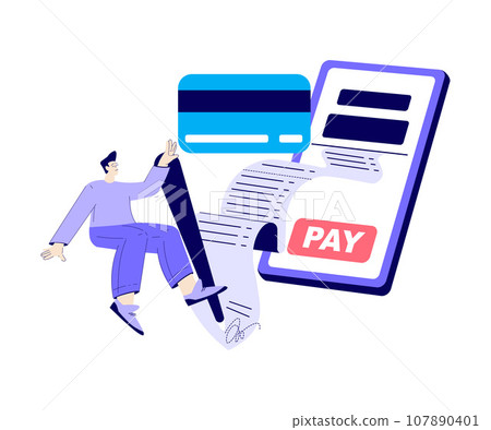Bill Pay with Man Character Sign Receipt in Smartphone Application Vector Illustration Bill Pay with Man Character Sign Receipt in Smartphone Application Vector Illustration 107890401