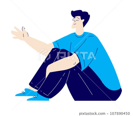 Man Character Sitting on Floor with Bended Knees and Gesture Vector Illustration Man Character Sitting on Floor with Bended Knees and Gesture Vector Illustration 107890450