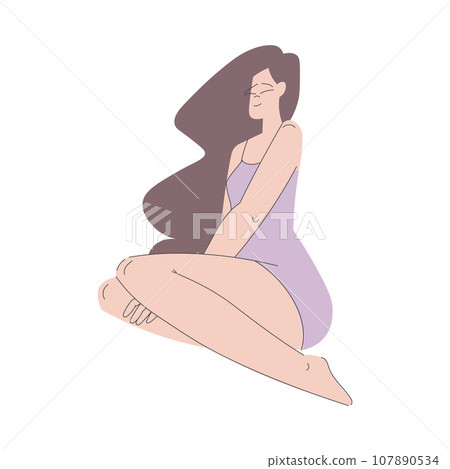 Beauty Care with Young Woman Sitting in Bodysuit Vector Illustration 107890534