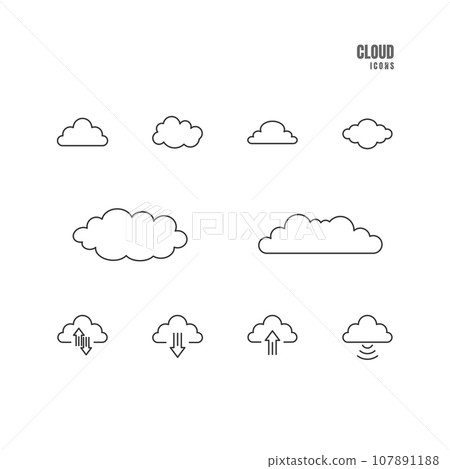 Set of Cloud line icons on white background, Vector Illustration 107891188