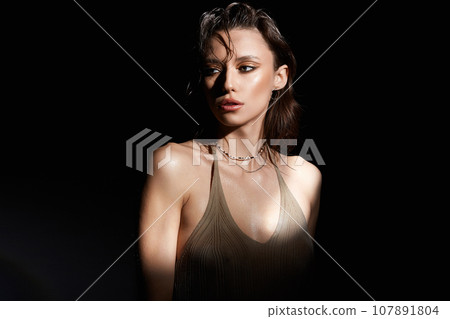 beautiful girl with wet hair. pretty young woman beautiful girl with wet hair. pretty young woman 107891804