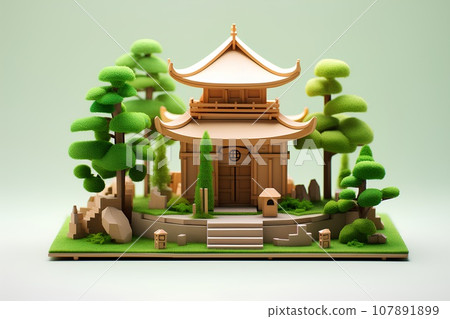 木製神社/公司 (3D) 木製神社/公司 (3D) 107891899