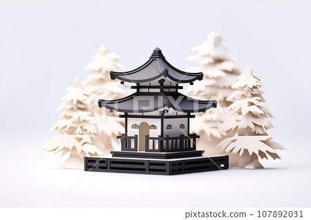 Japanese temple - winter (3D) 107892031
