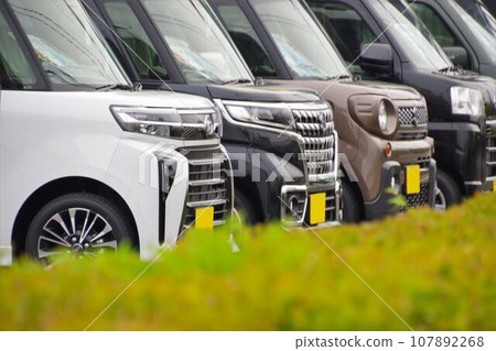 Car image: Light cars lined up at a dealership 107892268
