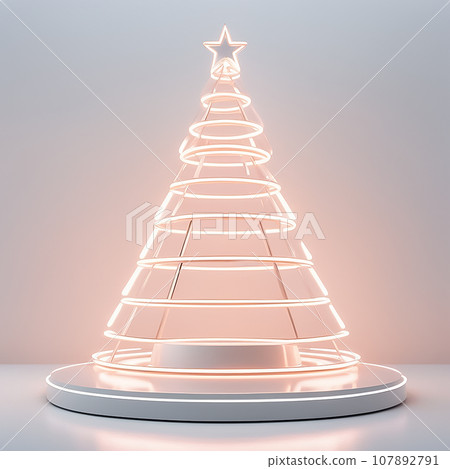 Neon tube Christmas tree standing on stage Neon tube Christmas tree standing on stage 107892791