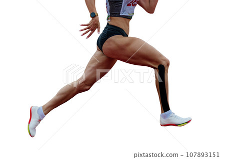close-up female runner sprinter running track stadium isolated on white background close-up female runner sprinter running track stadium isolated on white background 107893151