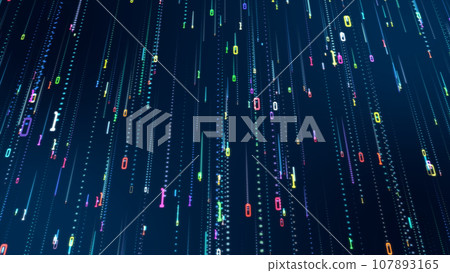 Digital background green matrix. Binary Matrix style program. Stream of Decimal Digits. Computer code. Abstract data concept. Futuristic cyberspace. 3d rendering 107893165